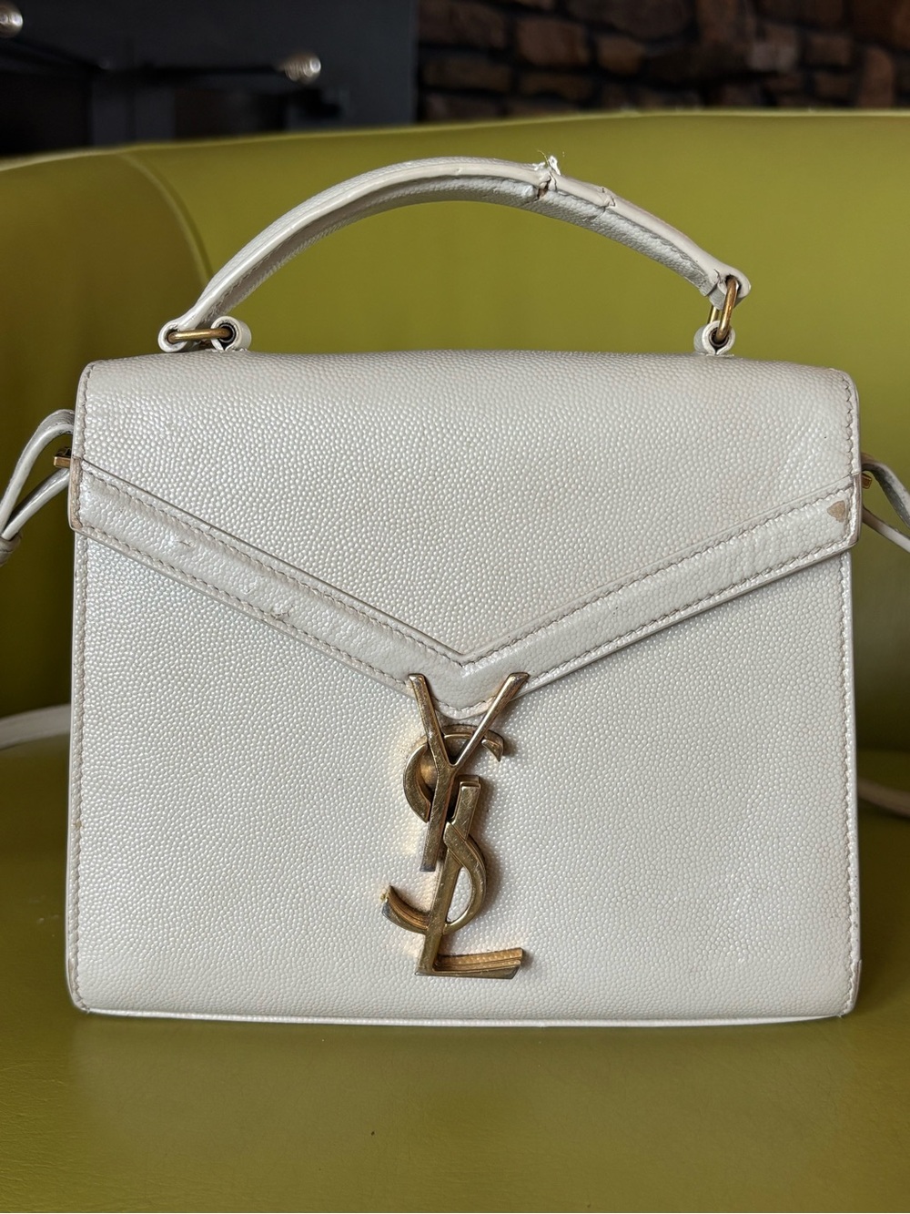 Saint Laurent YSL Cassandra Mini Top Handle White Leather Crossbody Authentic